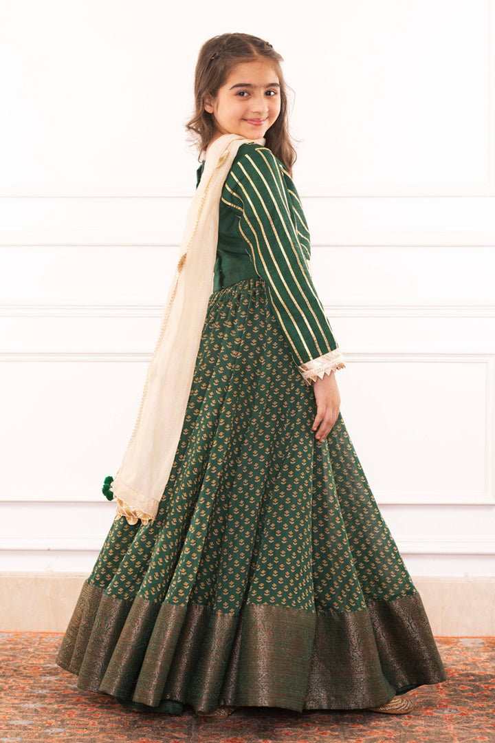 Forest Green Heritage Lehenga Set
