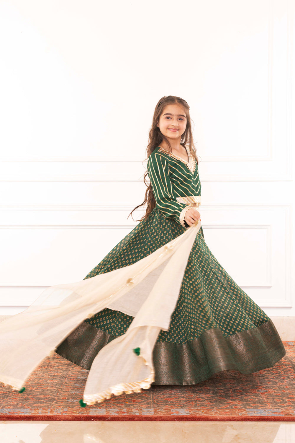 Forest Green Heritage Lehenga Set