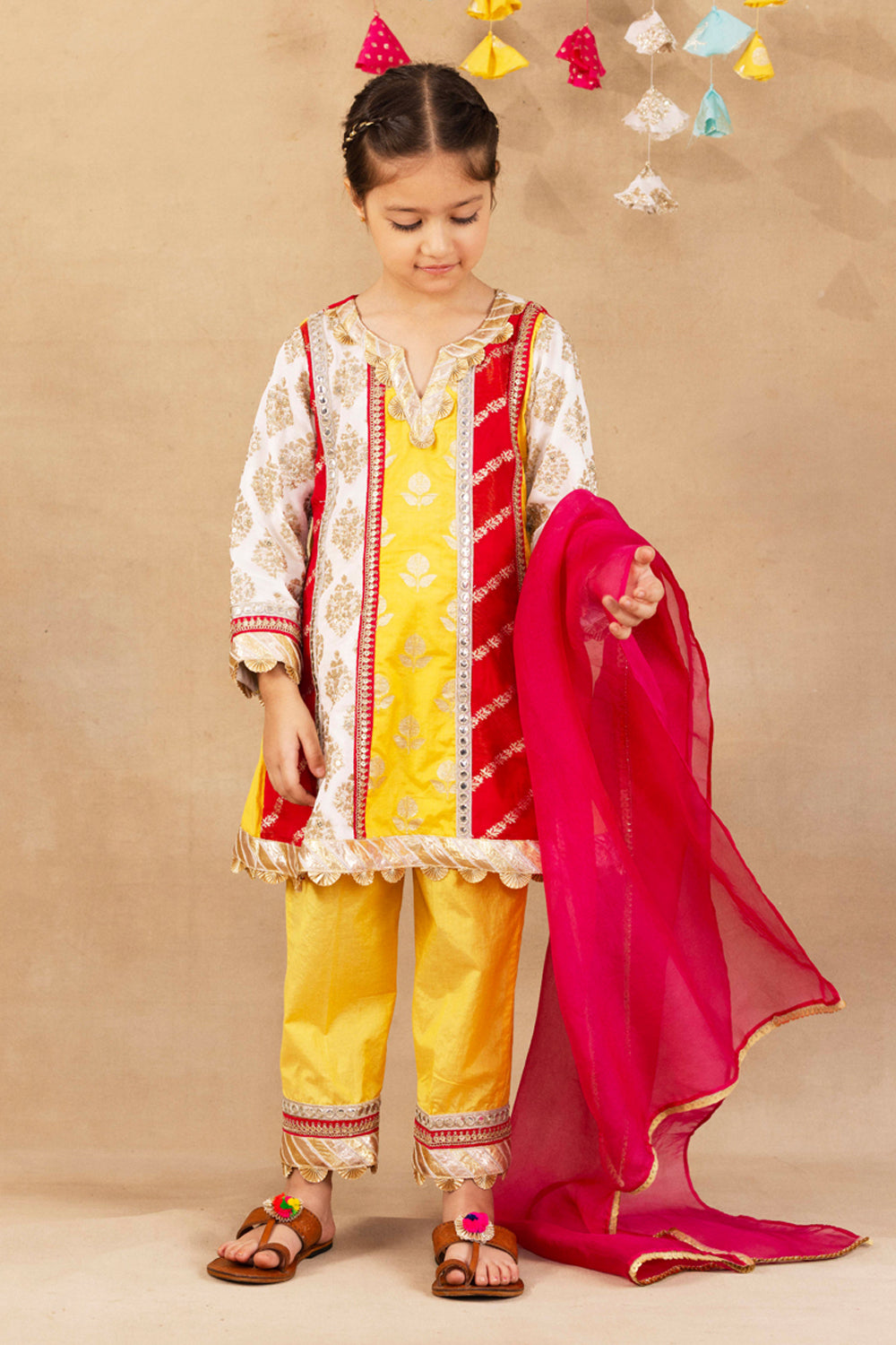 Multi Panelled Kurta With Tulip Salwar & Dupatta Set