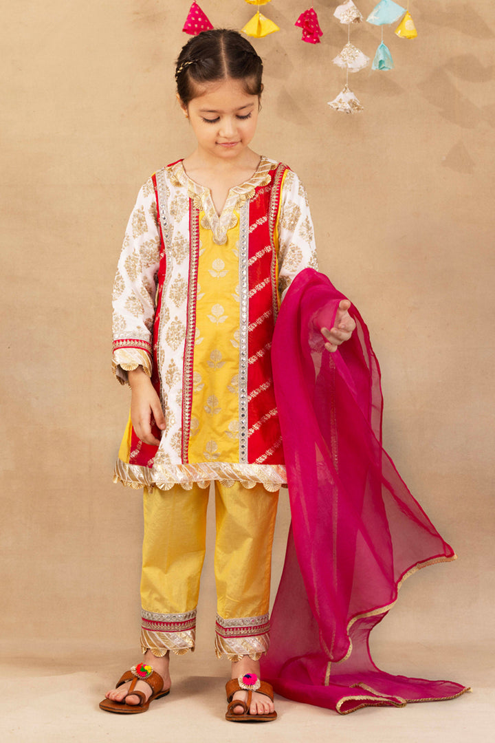 Multi Panelled Kurta With Tulip Salwar & Dupatta Set