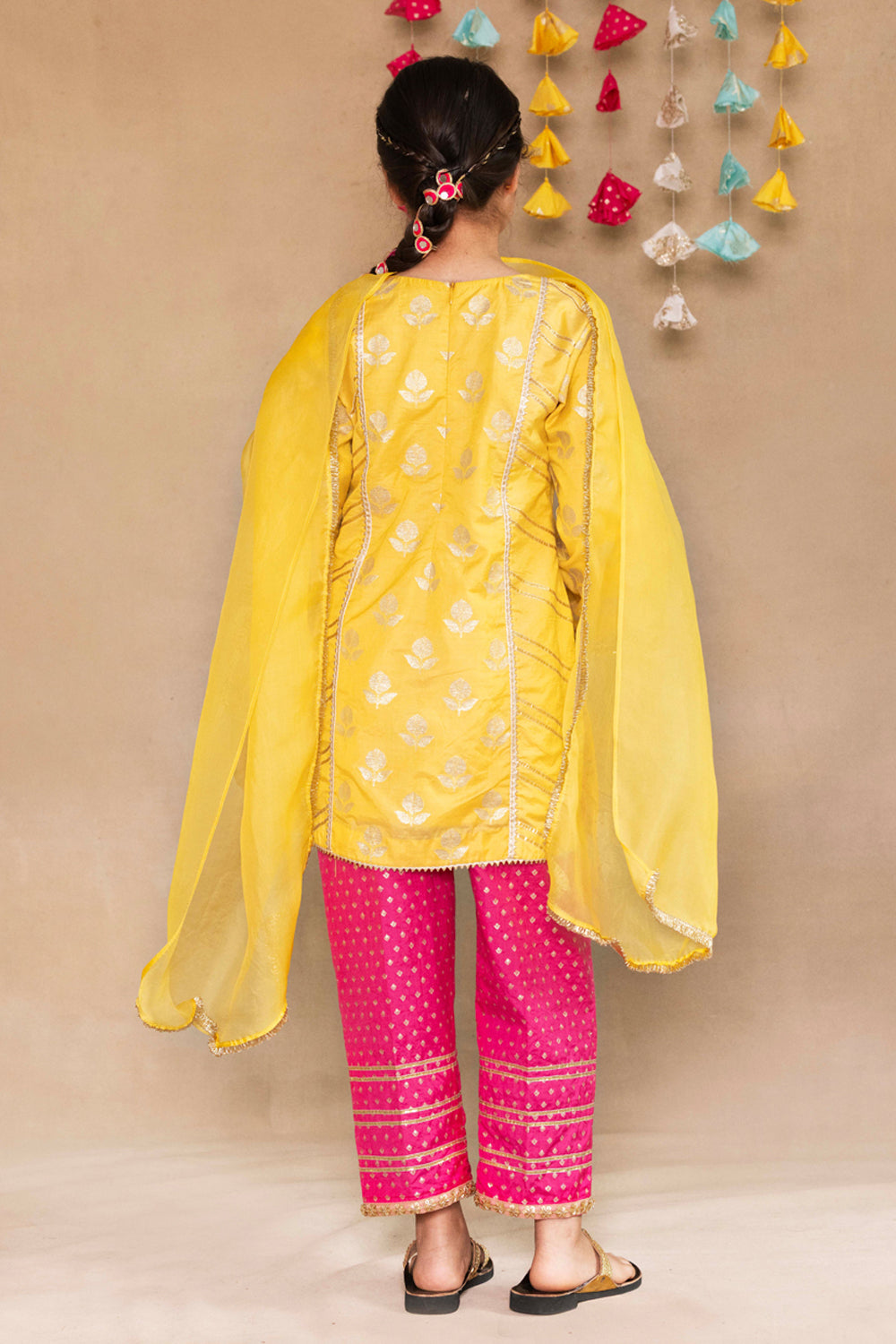 Yellow Tulip Bootie Panelled Kurta With Fuchsia Salwar Set