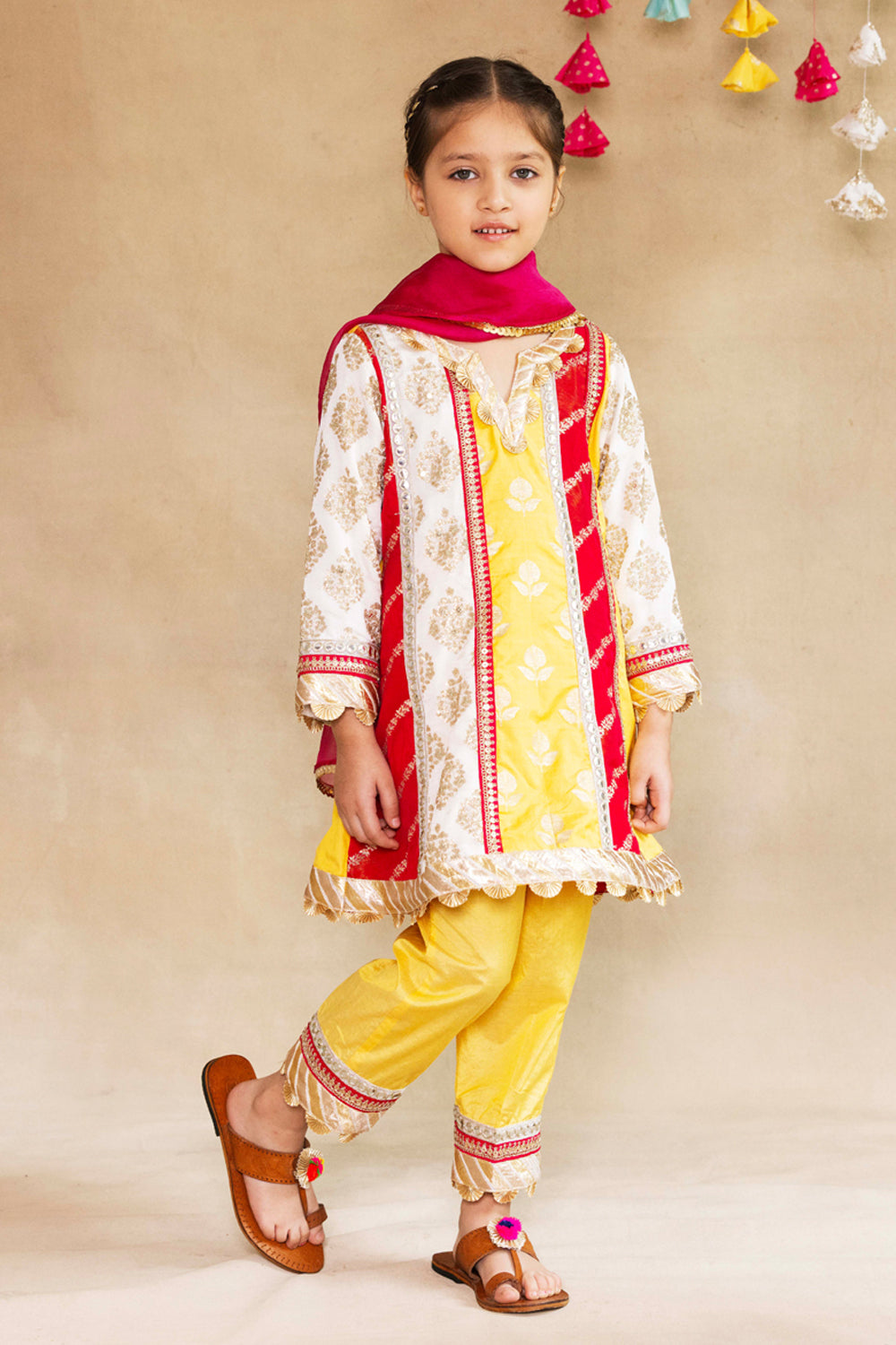 Multi Panelled Kurta With Tulip Salwar & Dupatta Set