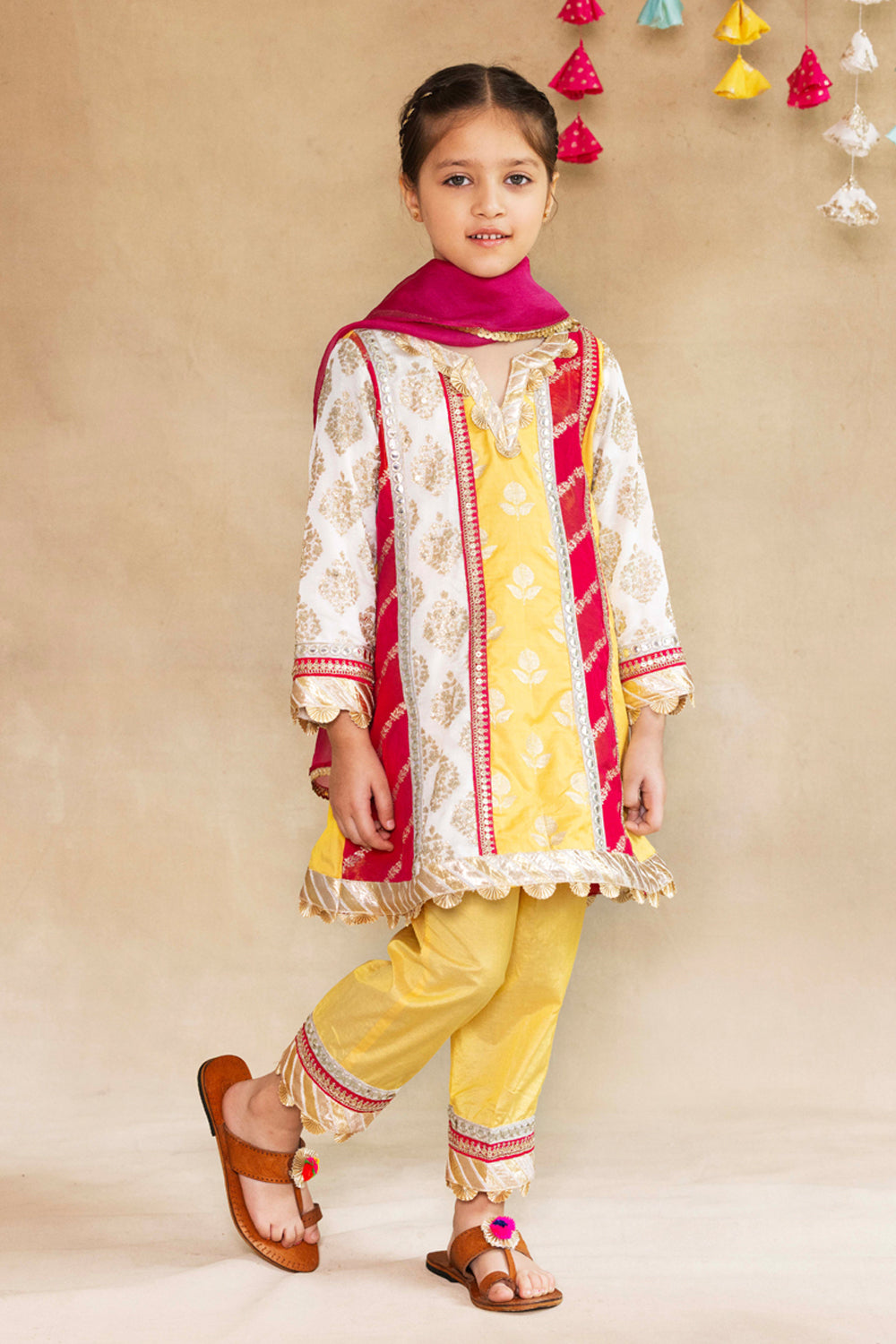 Multi Panelled Kurta With Tulip Salwar & Dupatta Set