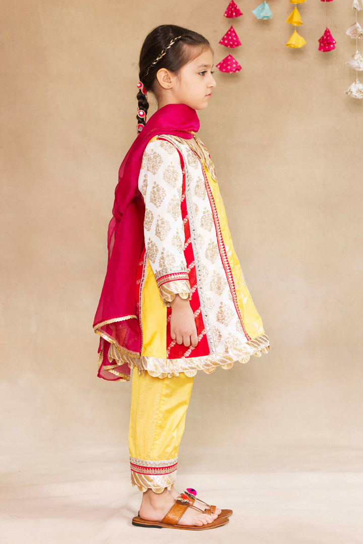 Multi Panelled Kurta With Tulip Salwar & Dupatta Set