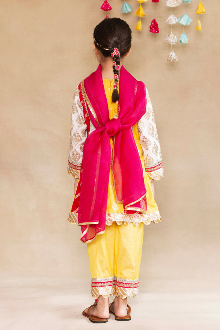 Multi Panelled Kurta With Tulip Salwar & Dupatta Set