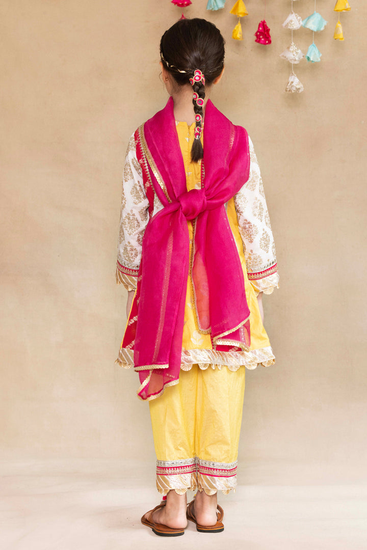 Multi Panelled Kurta With Tulip Salwar & Dupatta Set