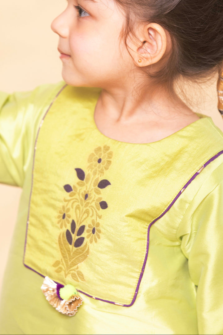 Lime Green Short Kurta With Royal Purple Salwar Set