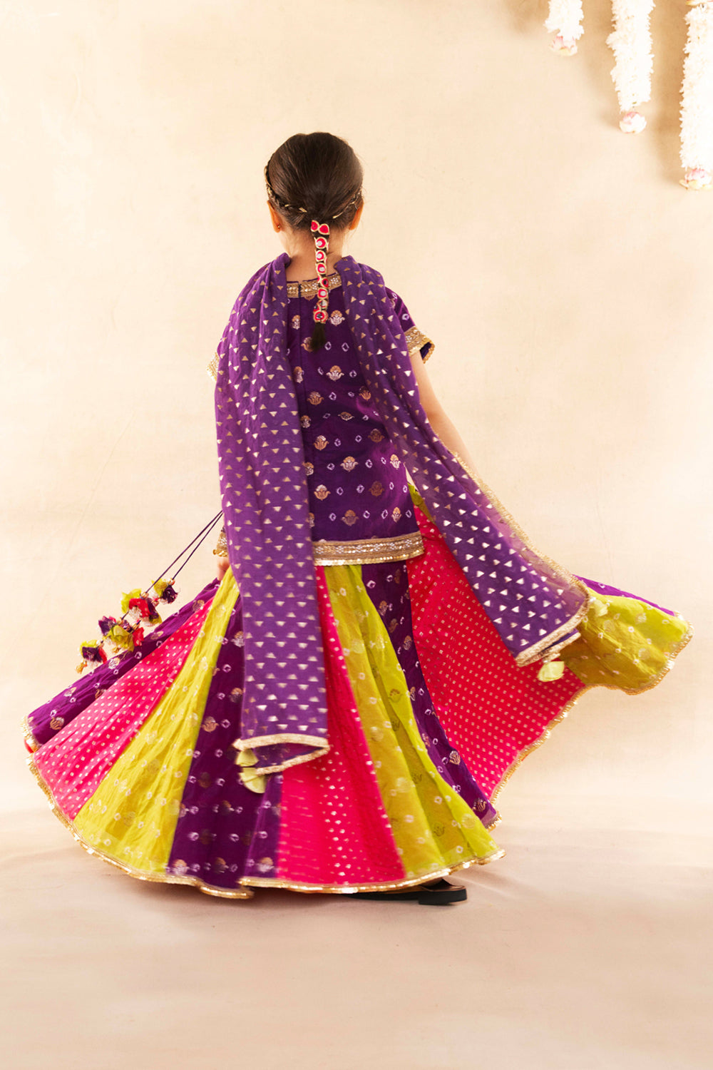 Purple Banarsi Bootie With Blouse With Lehenga Set