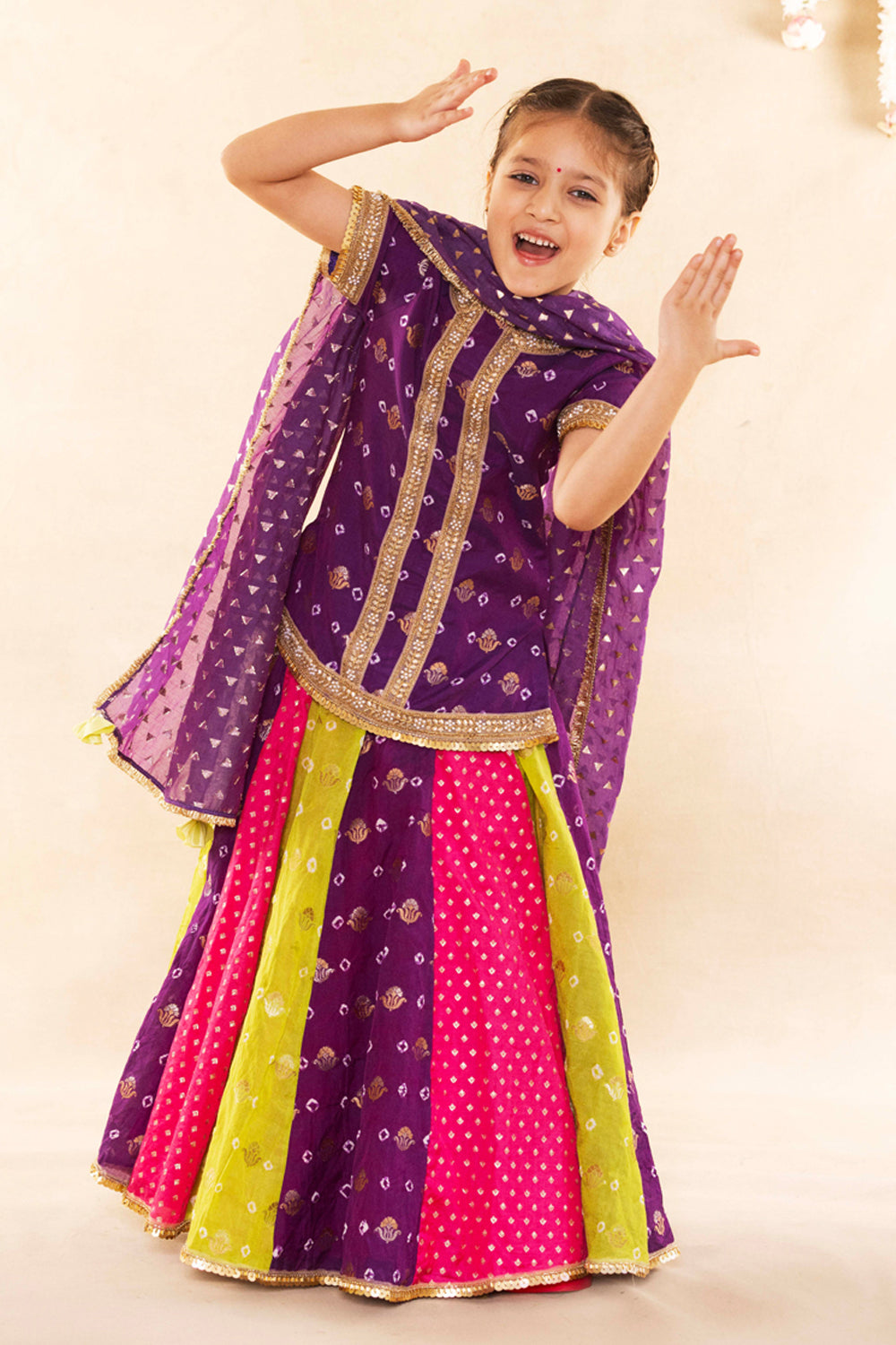 Purple Banarsi Bootie With Blouse With Lehenga Set