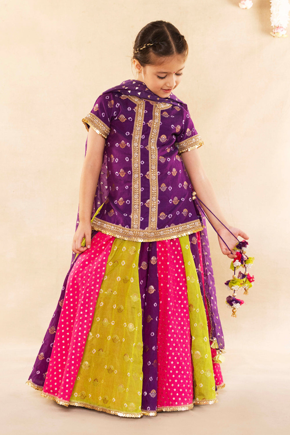 Purple Banarsi Bootie With Blouse With Lehenga Set