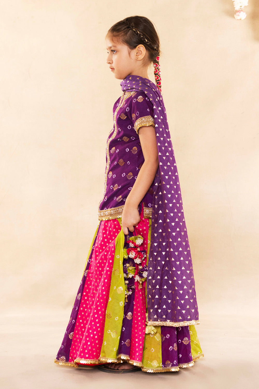 Purple Banarsi Bootie With Blouse With Lehenga Set