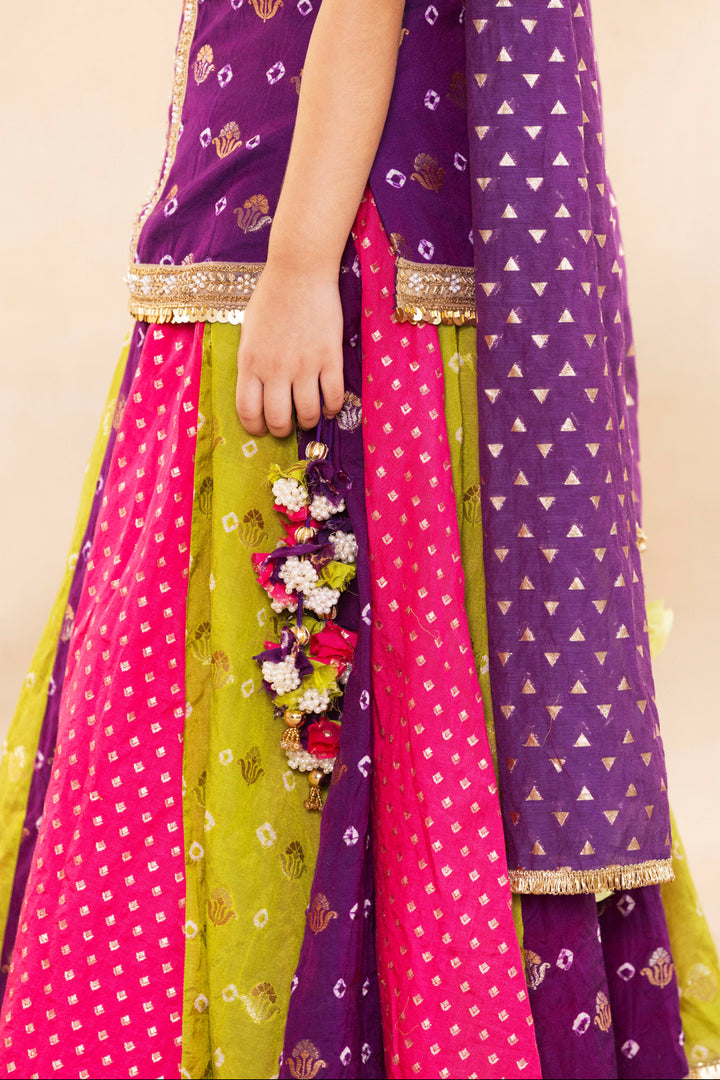Purple Banarsi Bootie With Blouse With Lehenga Set
