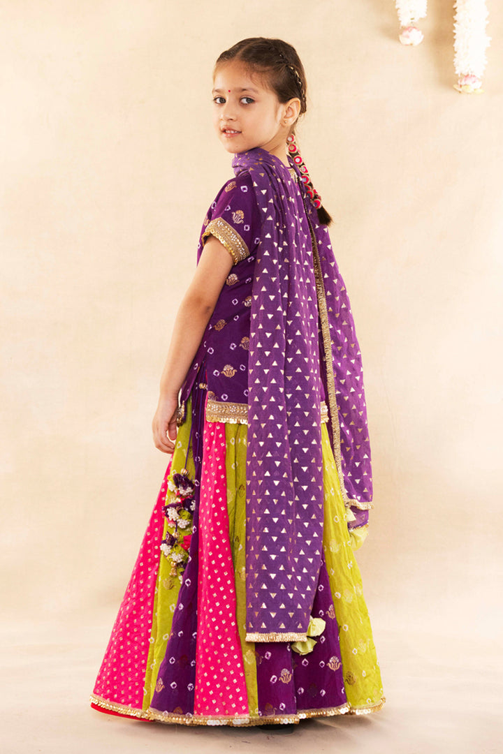 Purple Banarsi Bootie With Blouse With Lehenga Set