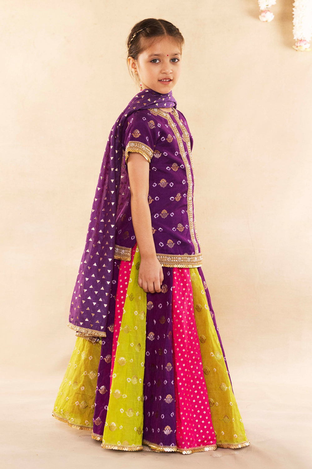 Purple Banarsi Bootie With Blouse With Lehenga Set