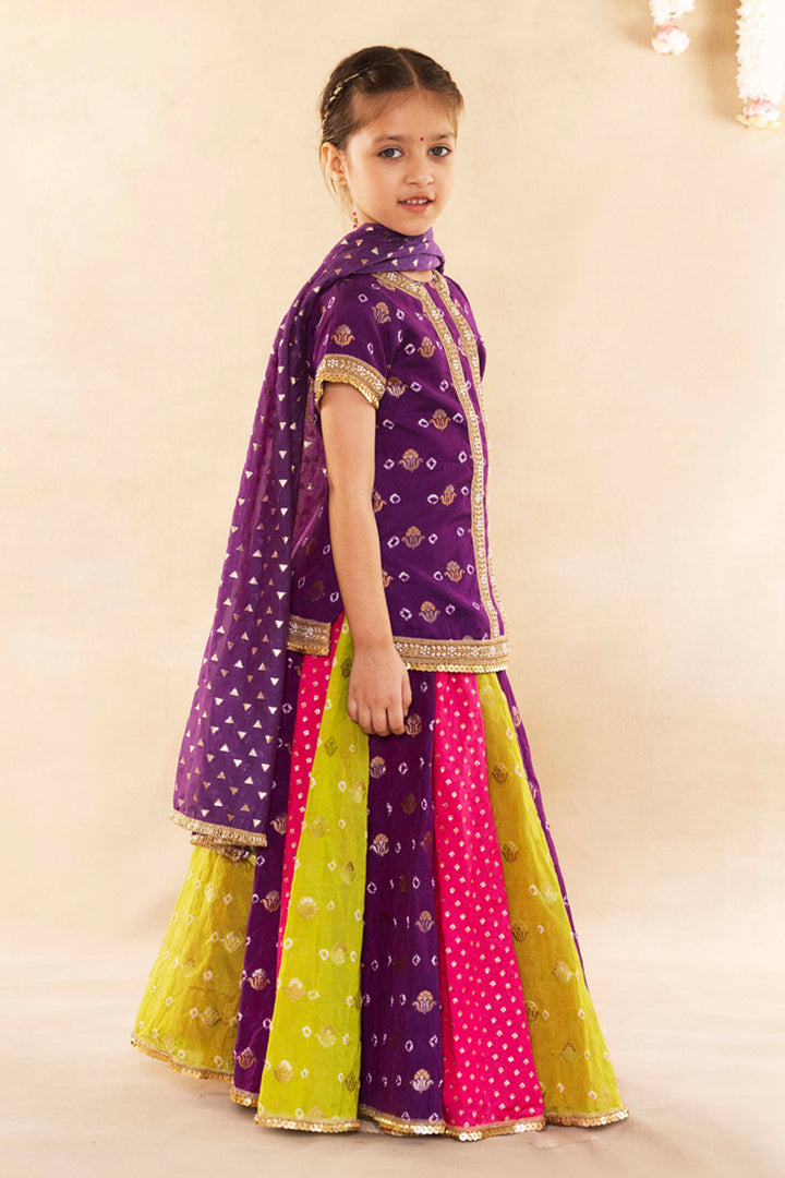 Purple Banarsi Bootie With Blouse With Lehenga Set