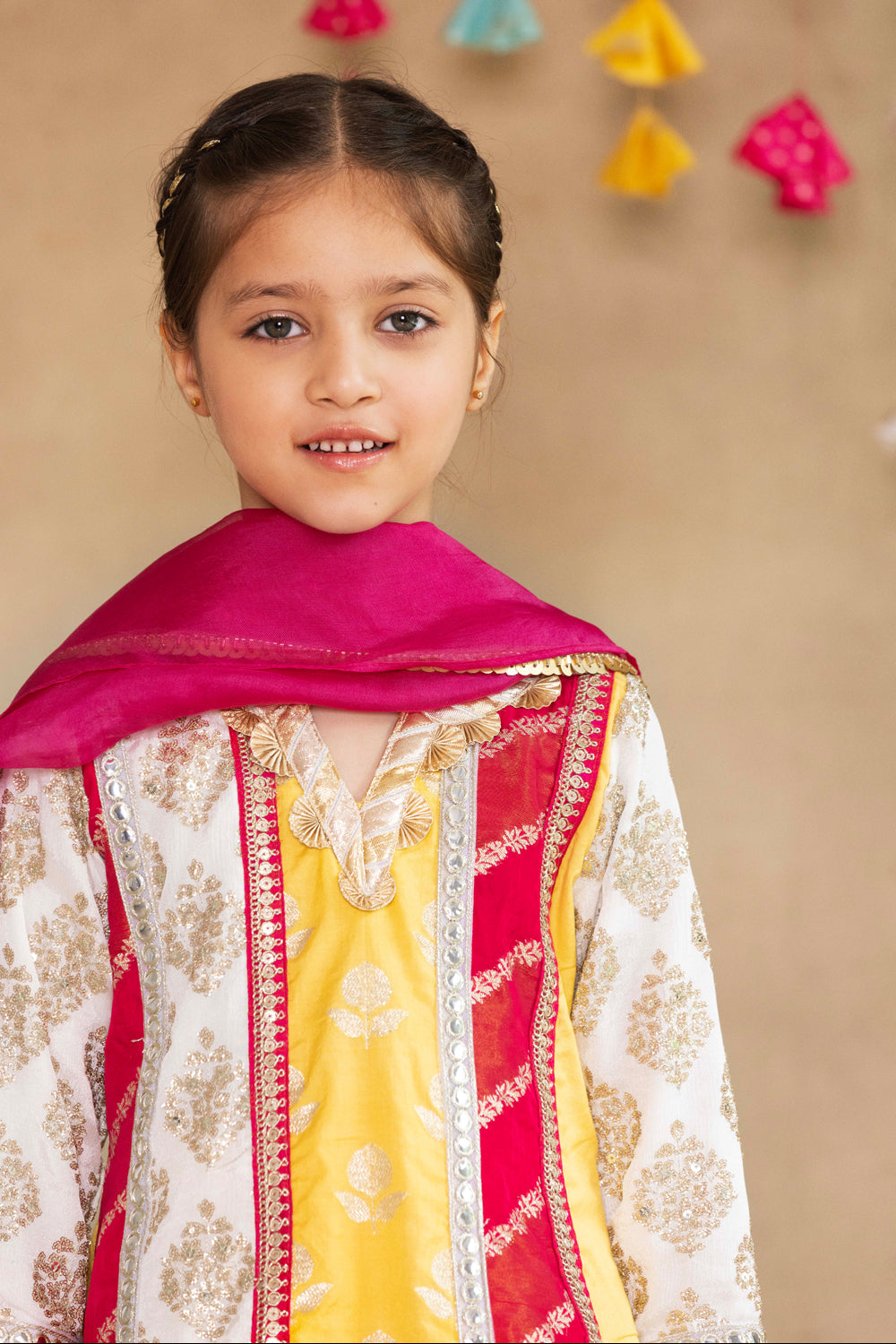 Multi Panelled Kurta With Tulip Salwar & Dupatta Set