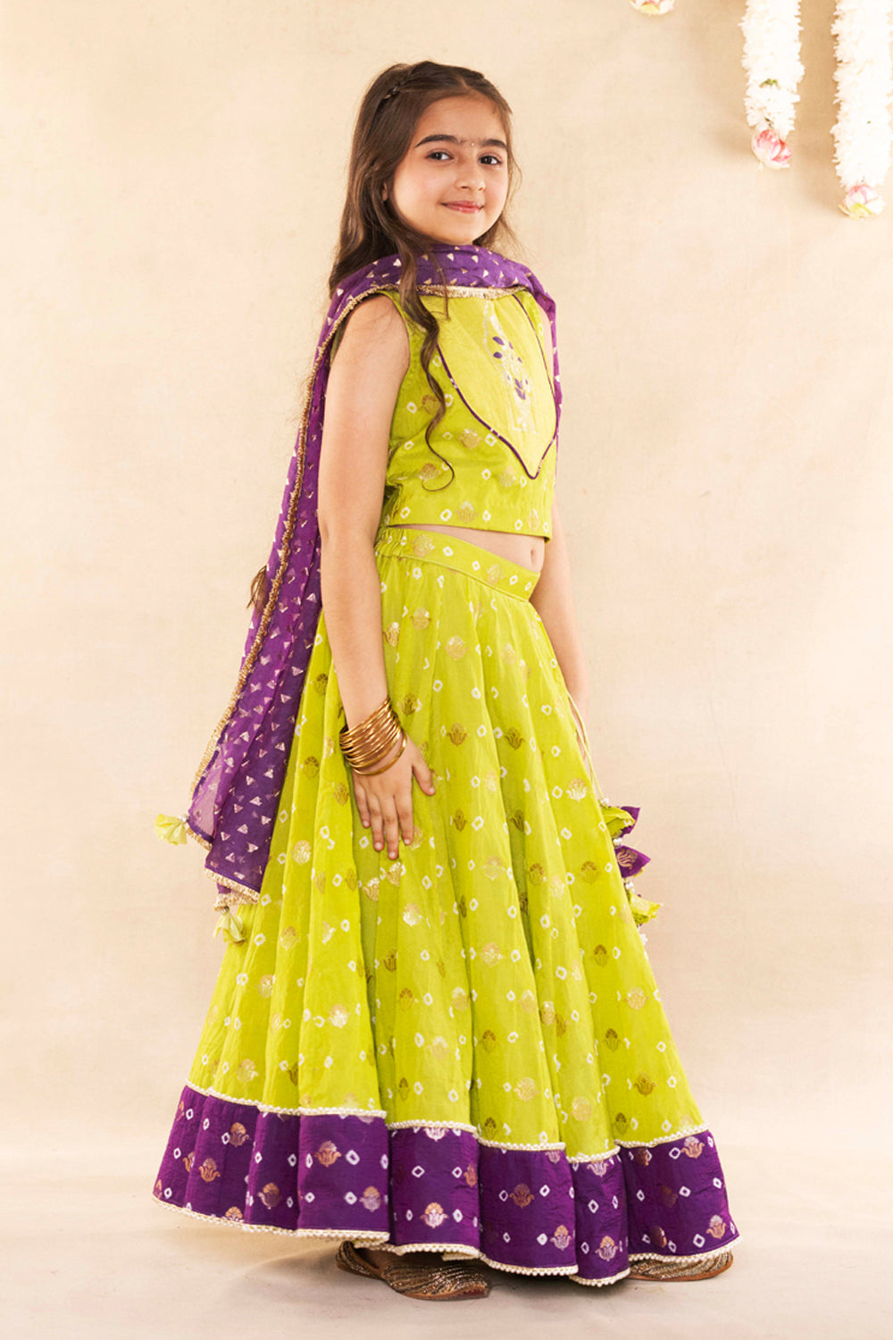 Mughal Motif Lime Green Blouse With Lime Green Lehenga Set