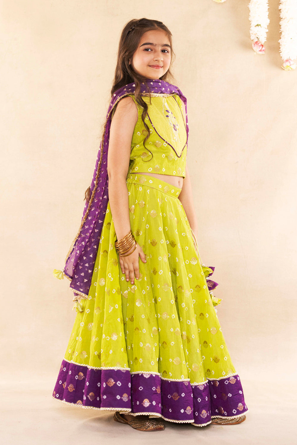 Mughal Motif Lime Green Blouse With Lime Green Lehenga Set