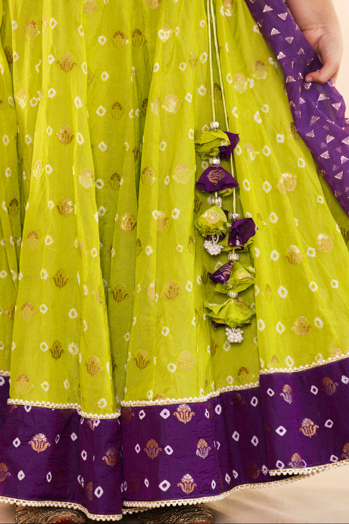 Mughal Motif Lime Green Blouse With Lime Green Lehenga Set