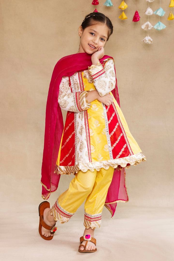 Multi Panelled Kurta With Tulip Salwar & Dupatta Set