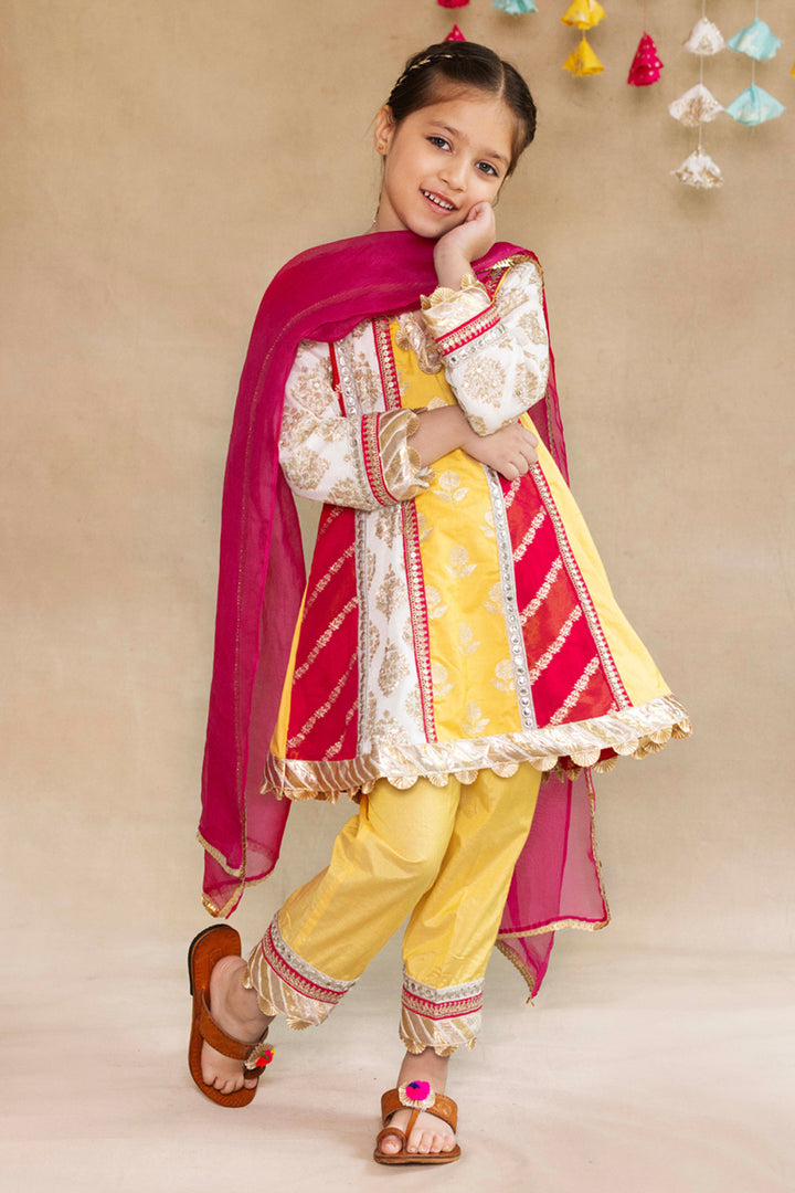 Multi Panelled Kurta With Tulip Salwar & Dupatta Set