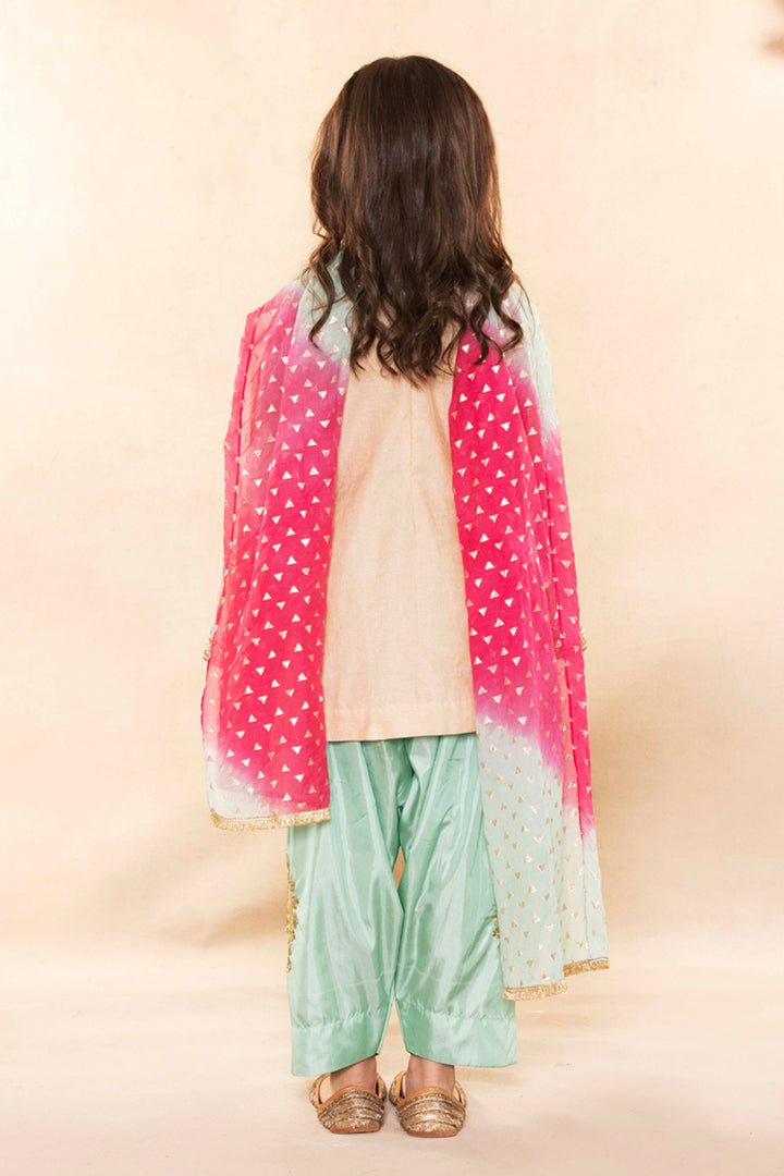 Beige Gold Kurta With Contrast Firozi Salwar Set