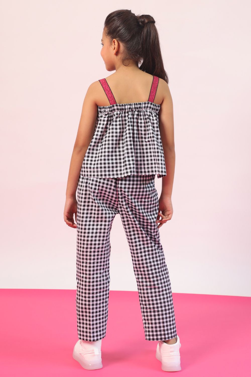 Ghingham Black and White Crop Top and Pants Set