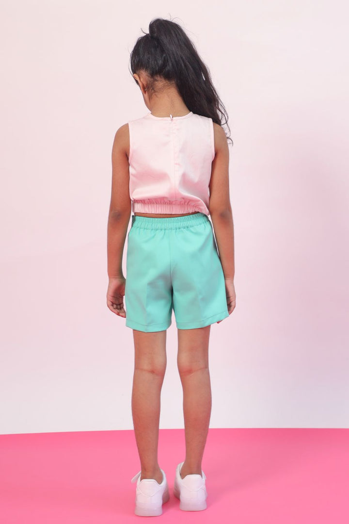 Pink Ruffle Top & Green Shorts Set
