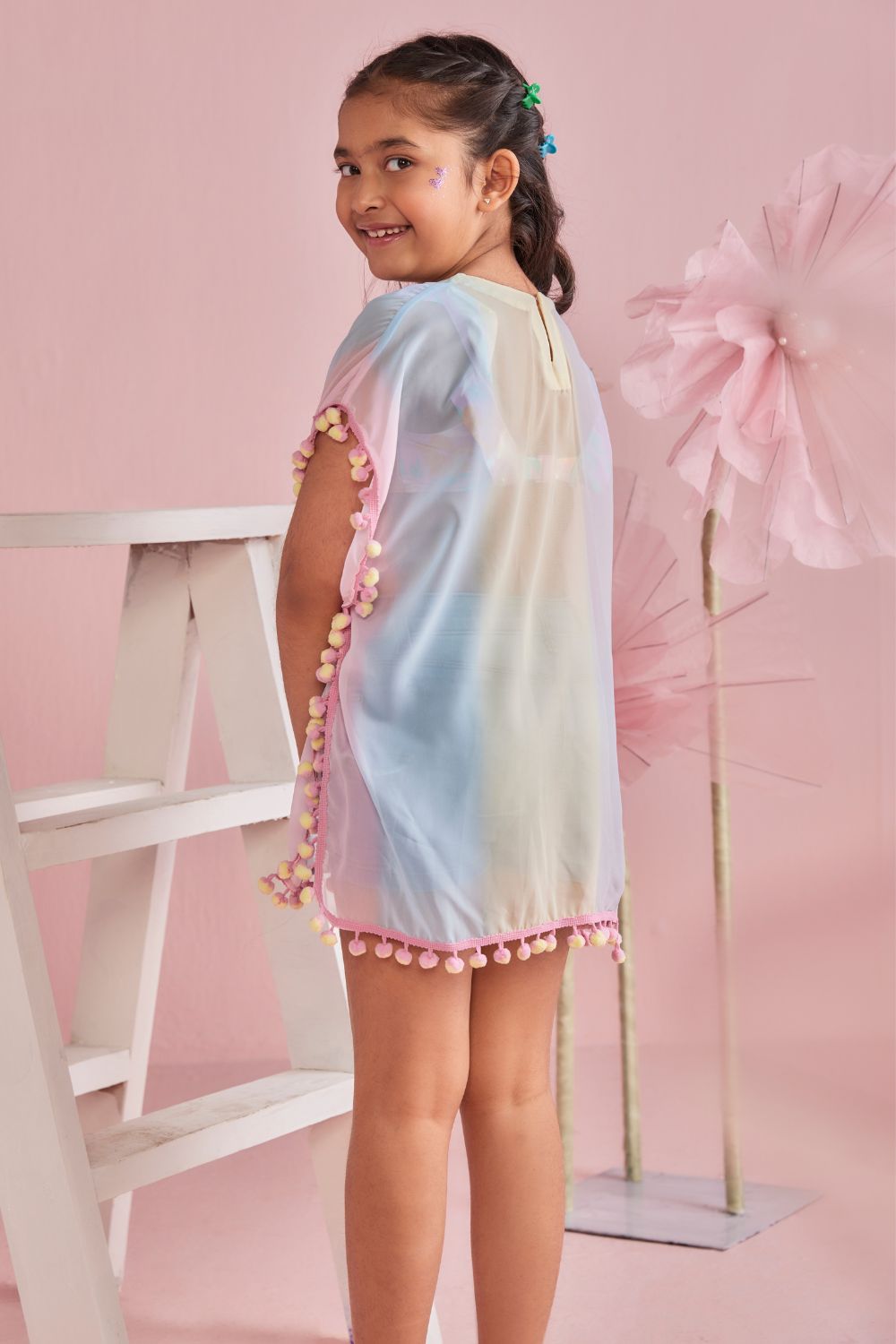 Pastel Rainbow Cover-Up With Twin Colour Pompom