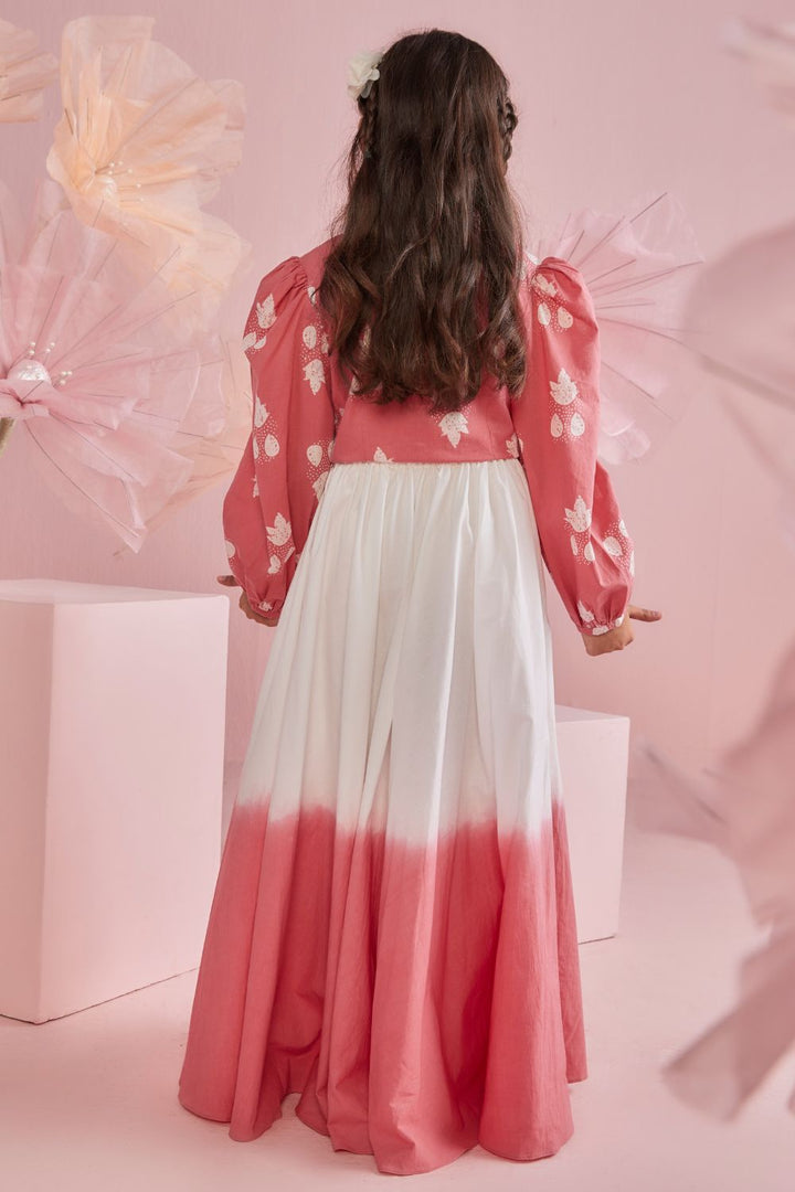 Shaded Skirt & Pink Printed Blouse Set
