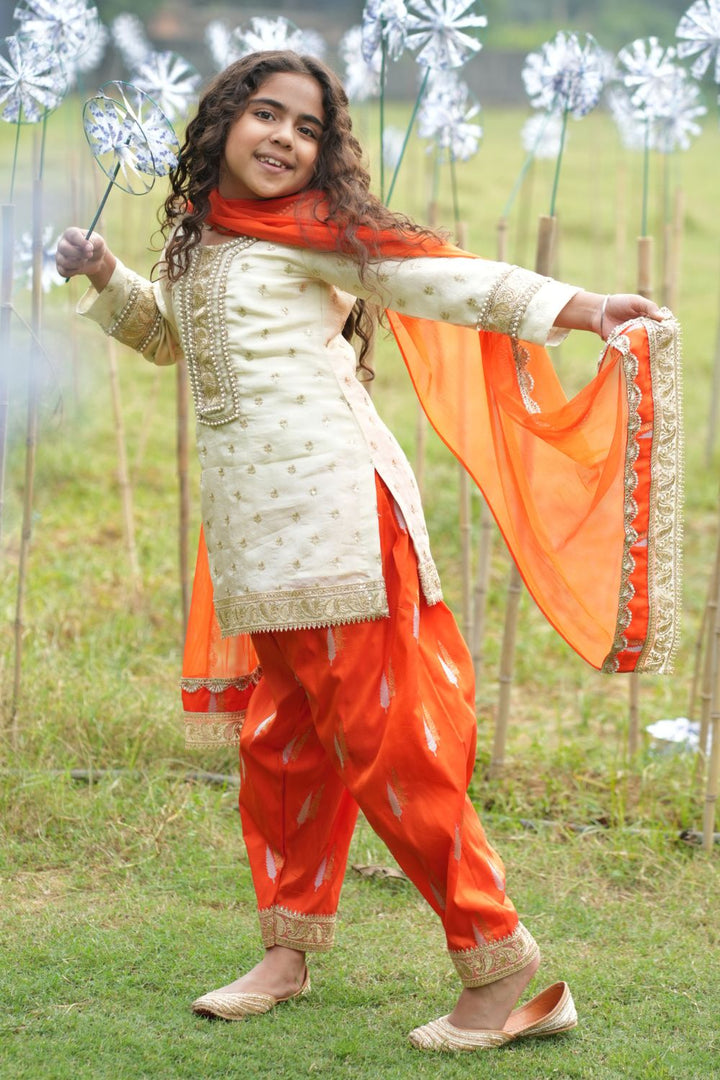 Patiala Diaries' - Gold & Orange Salwar Kameez Set