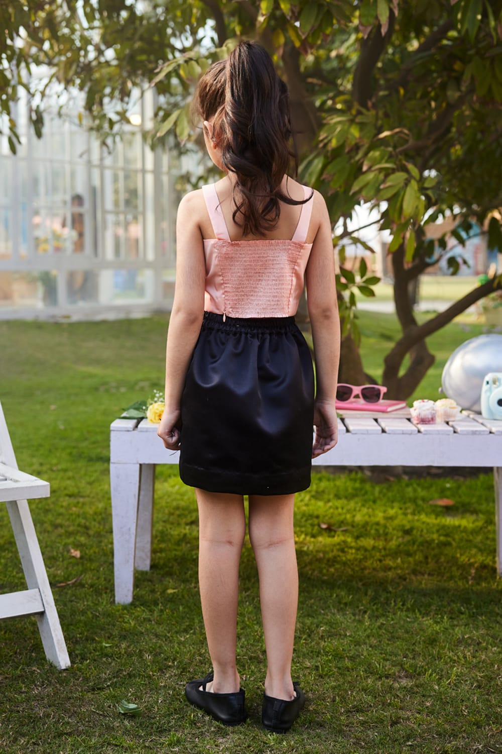 Big Bow Crop Top & Skirt Set – Peach Kids Co-ord Set | PNK – Isha Arora India