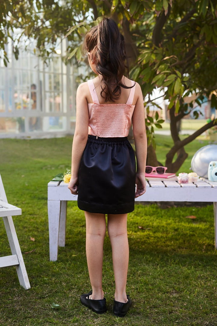 Big Bow Crop Top & Skirt Set – Peach Kids Co-ord Set | PNK – Isha Arora India