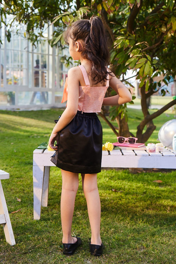 Big Bow Crop Top & Skirt Set – Peach Kids Co-ord Set | PNK – Isha Arora India
