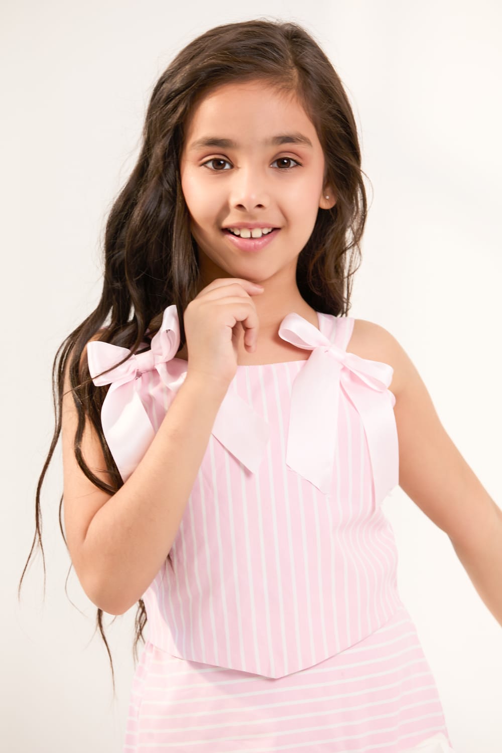 Corset Bow Two-Piece Sugar Stripe Set – Green Kids Co-ord Set | PNK – Isha Arora India