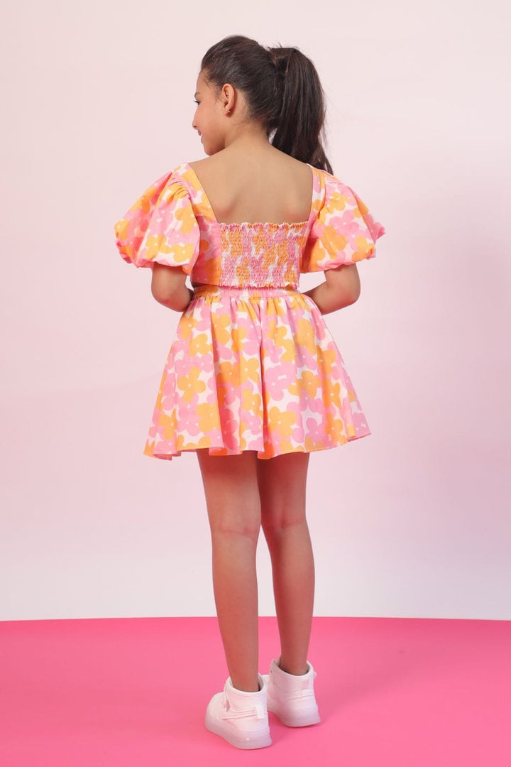 Flower Burst Crop Top and Skirt Set – Pink Kids Co-ord Set | PNK – Isha Arora India