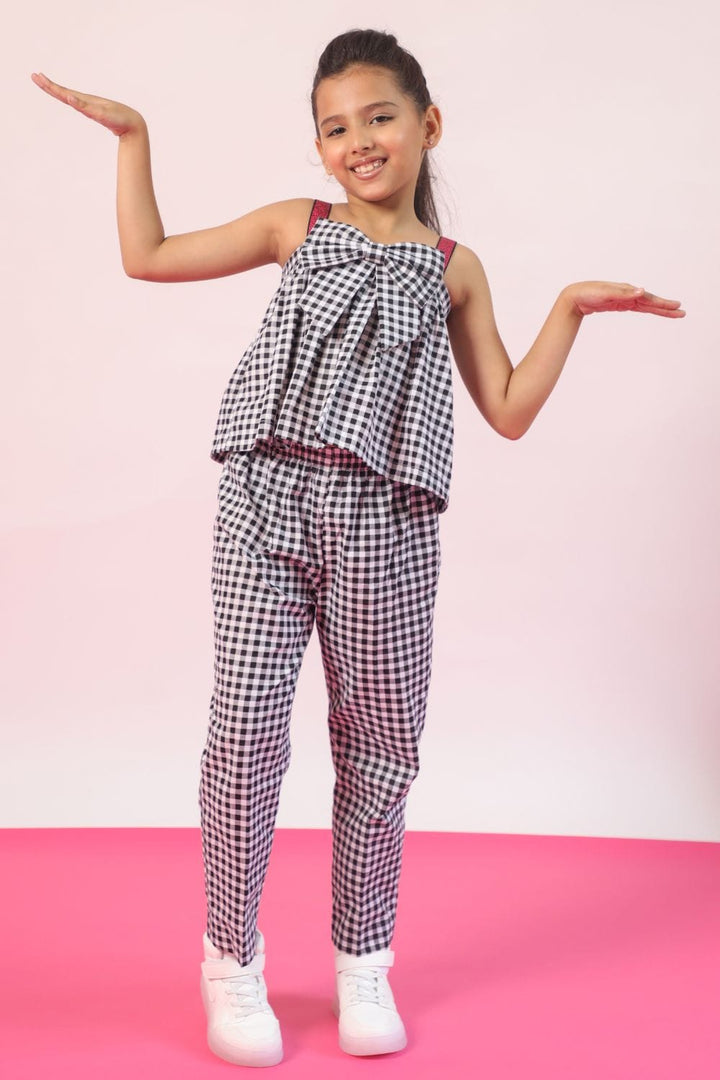 Ghingham Black and White Crop Top and Pants Set – Black Kids Co-ord Set | PNK – Isha Arora India