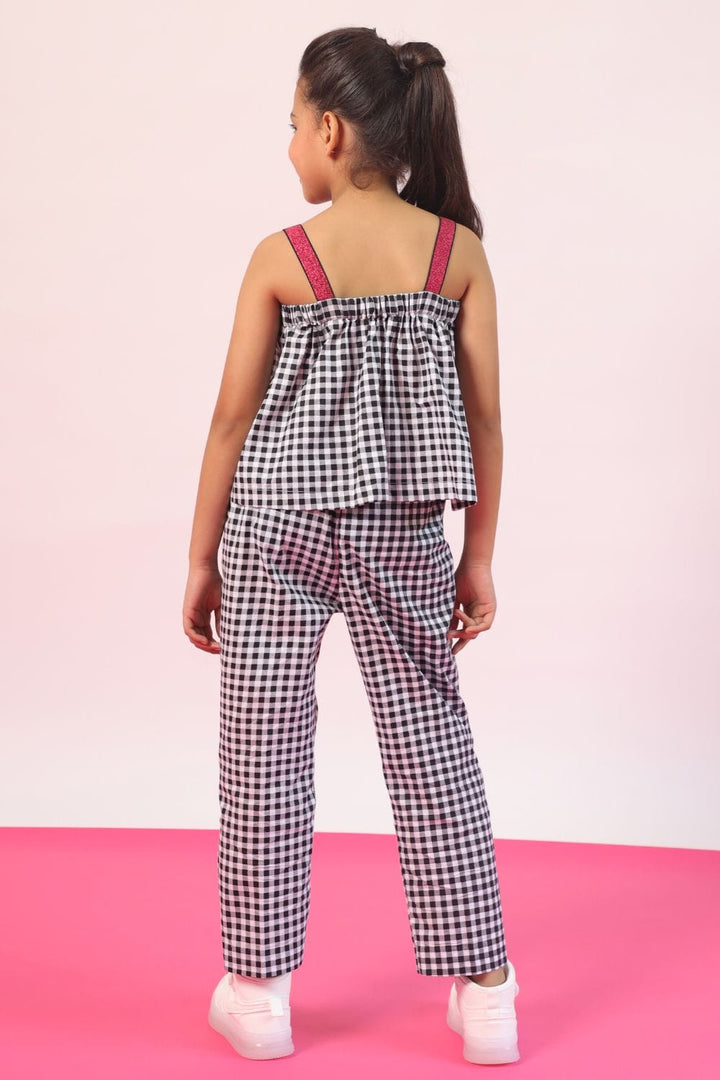 Ghingham Black and White Crop Top and Pants Set – Black Kids Co-ord Set | PNK – Isha Arora India
