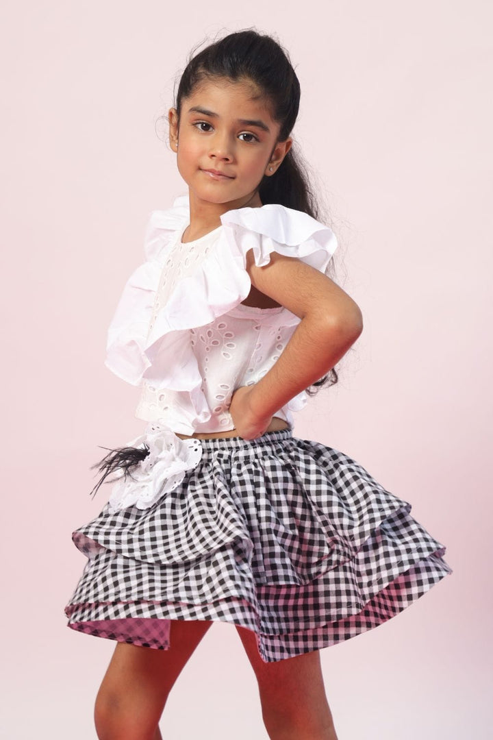 Ghingham Black & White Skirt and Top – Black Kids Co-ord Set | PNK – Isha Arora India