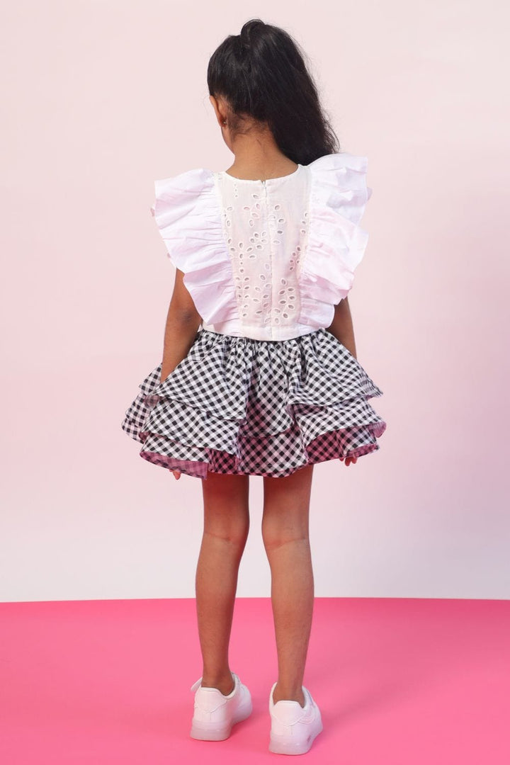 Ghingham Black & White Skirt and Top – Black Kids Co-ord Set | PNK – Isha Arora India