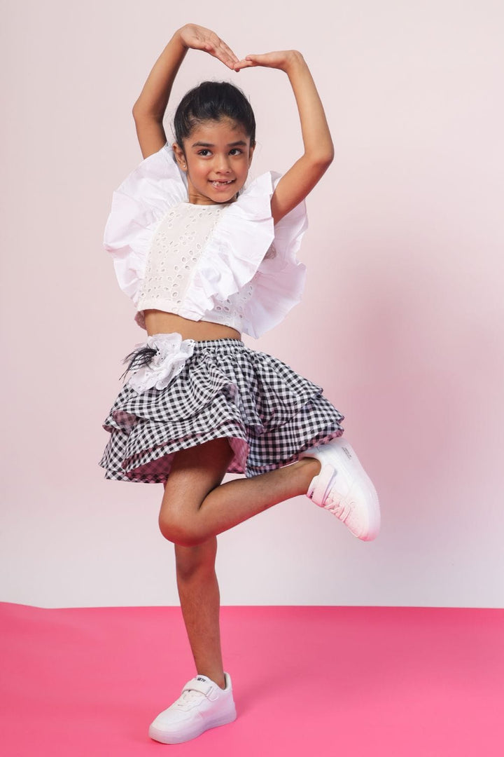 Ghingham Black & White Skirt and Top – Black Kids Co-ord Set | PNK – Isha Arora India