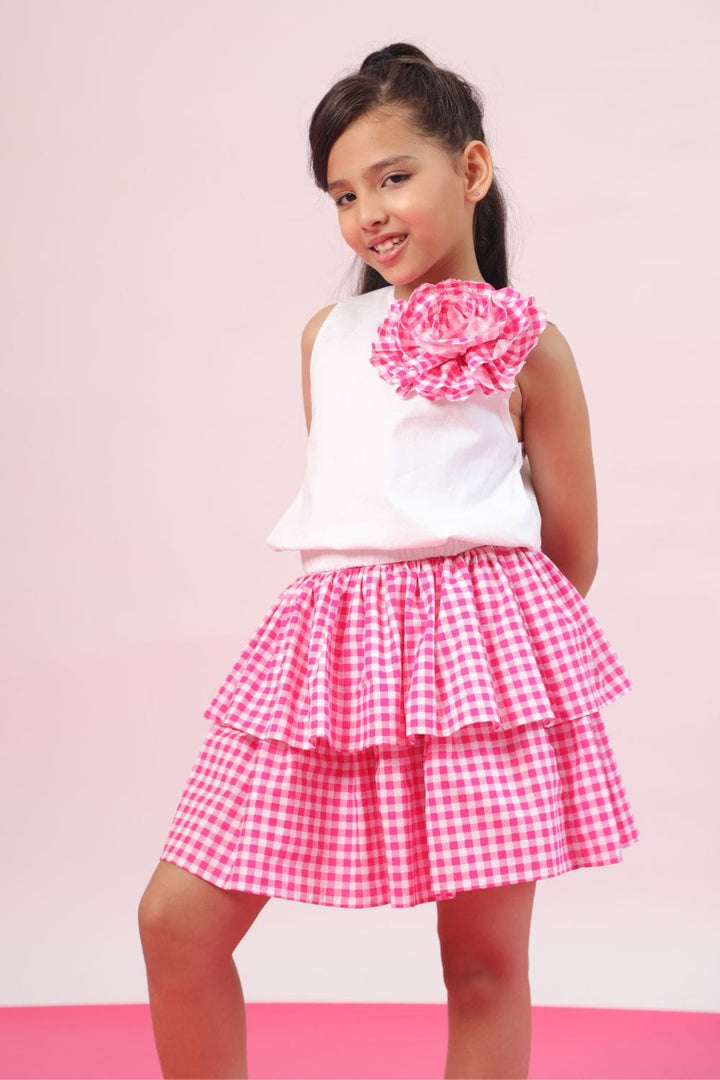 Ghingham Check in Barbie Pink' Crop Top and Skirt Set – Pink Kids Co-ord Set | PNK – Isha Arora India