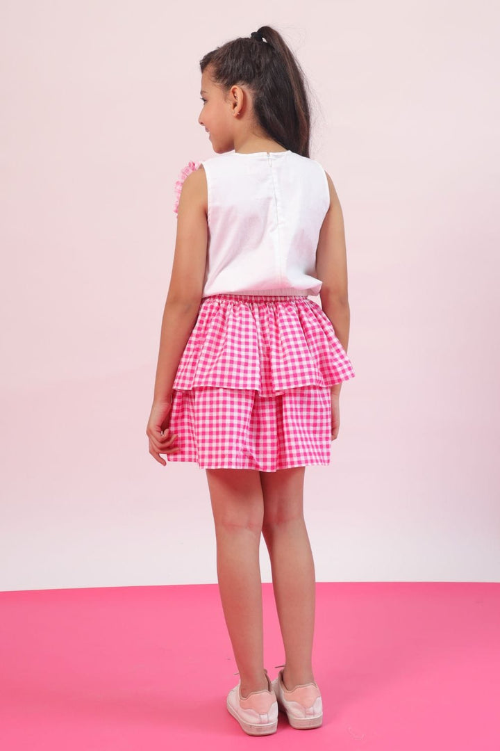 Ghingham Check in Barbie Pink' Crop Top and Skirt Set – Pink Kids Co-ord Set | PNK – Isha Arora India