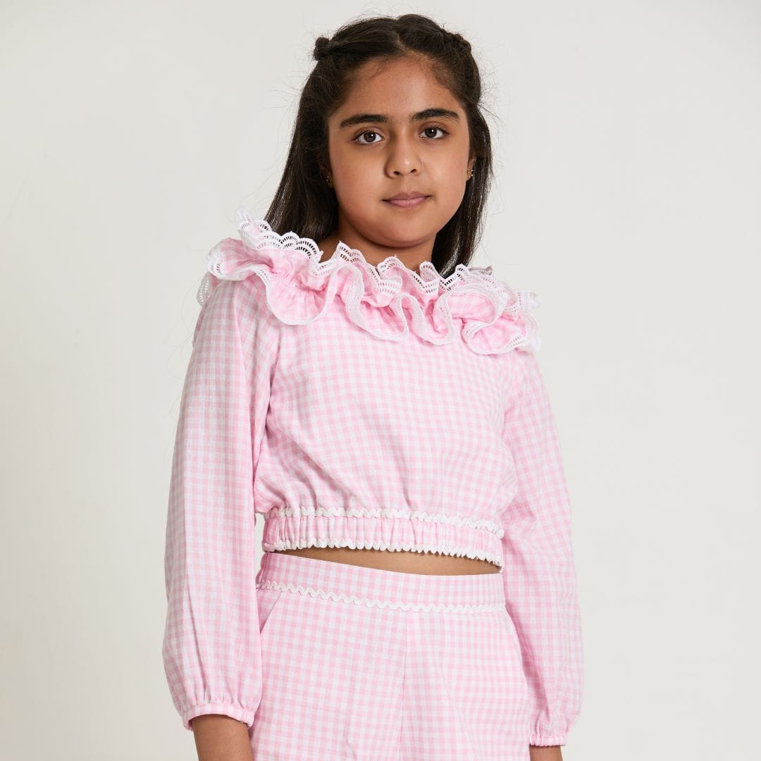 Gingham Check Shorts & Crop Top Set – Pink Kids Co-ord Set | PNK – Isha Arora India