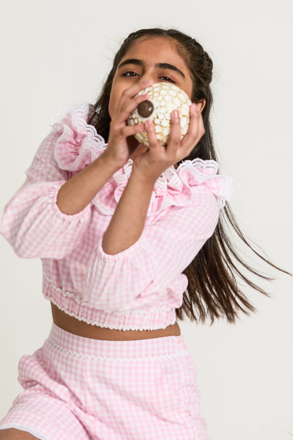 Gingham Check Shorts & Crop Top Set – Pink Kids Co-ord Set | PNK – Isha Arora India