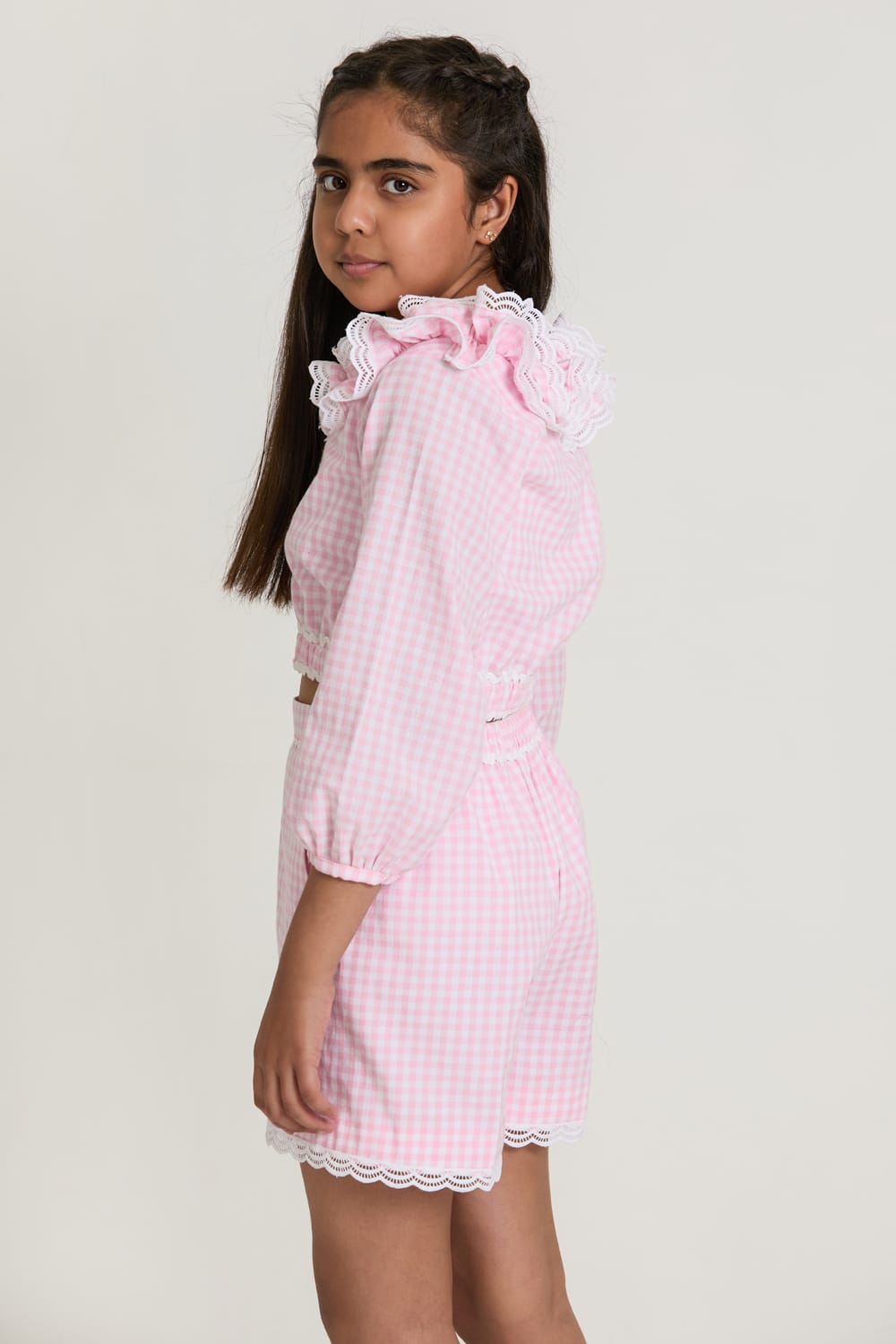 Gingham Check Shorts & Crop Top Set – Pink Kids Co-ord Set | PNK – Isha Arora India