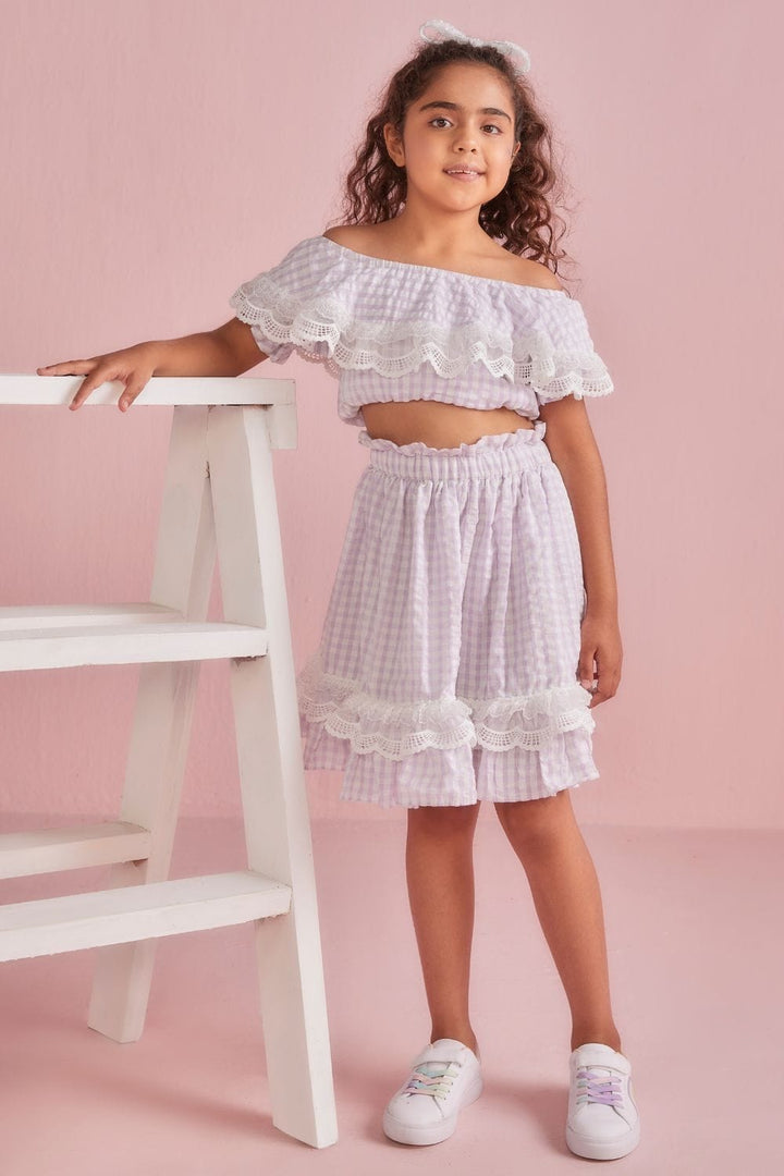 Lavender Picnic Crop Top & Skirt Set – Purple Kids Co-ord Set | PNK – Isha Arora India