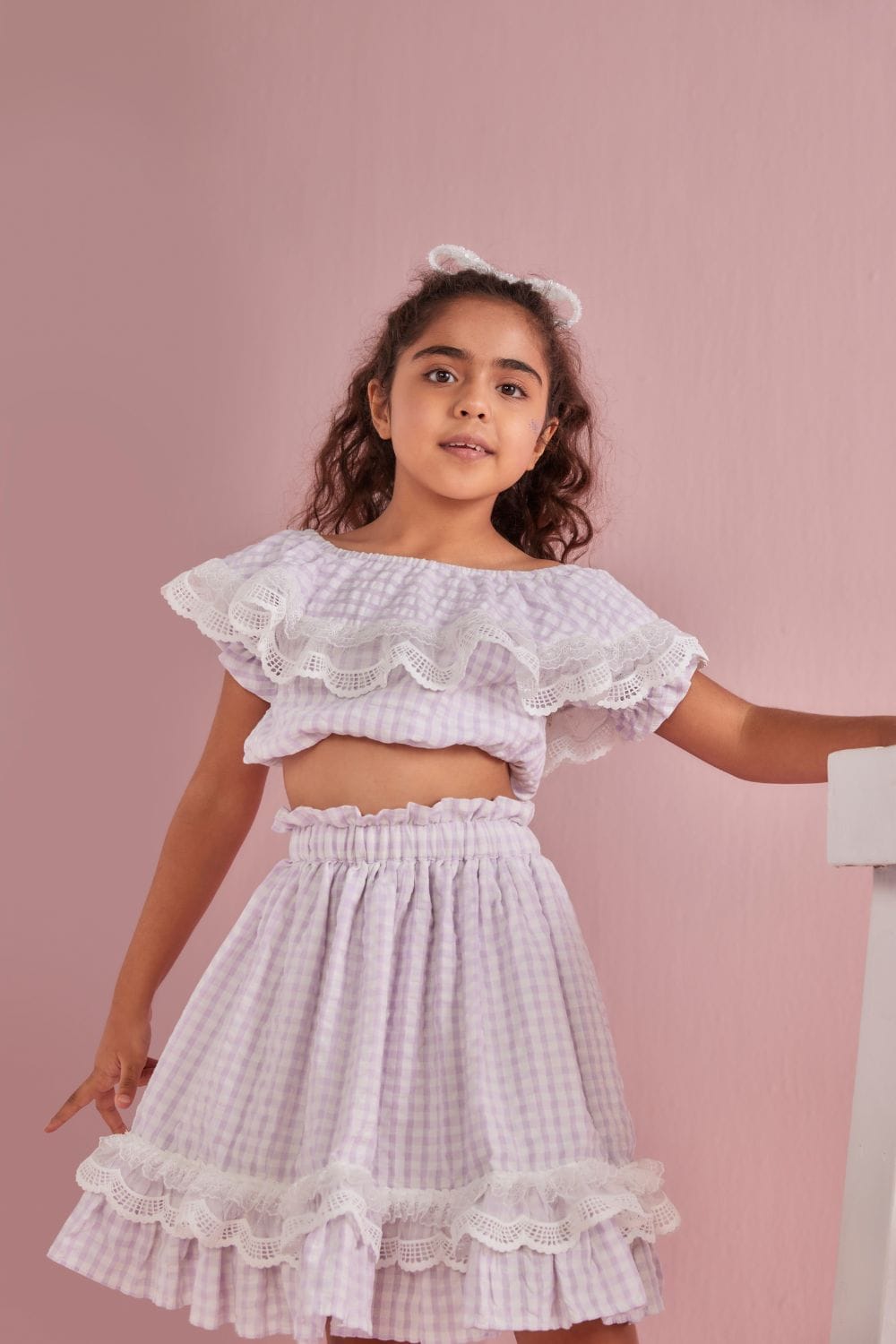 Lavender Picnic Crop Top & Skirt Set – Purple Kids Co-ord Set | PNK – Isha Arora India