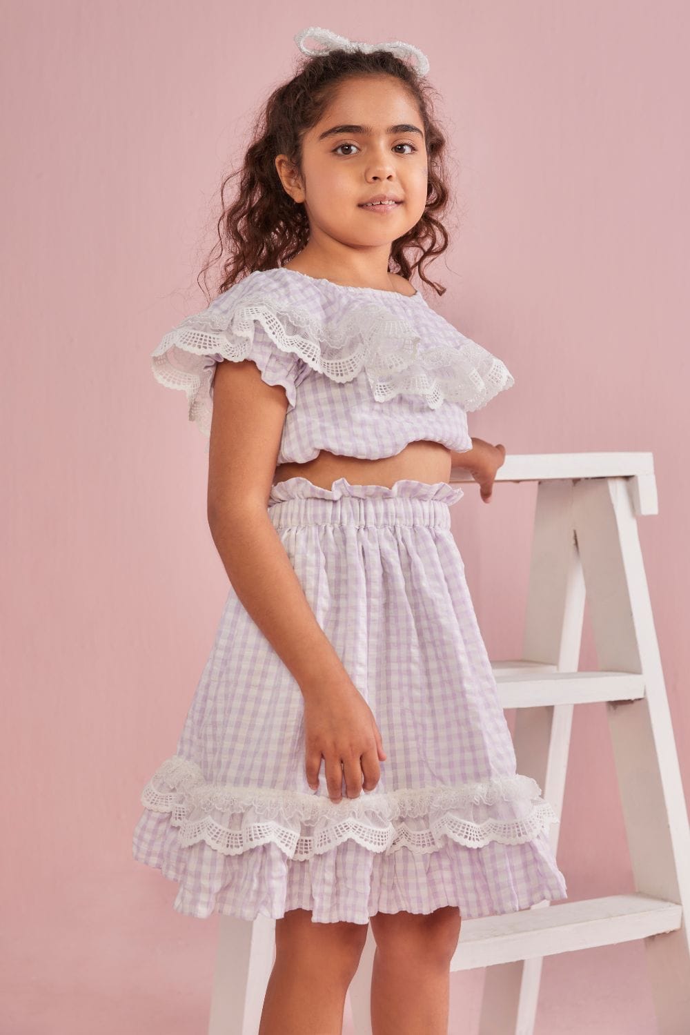 Lavender Picnic Crop Top & Skirt Set – Purple Kids Co-ord Set | PNK – Isha Arora India