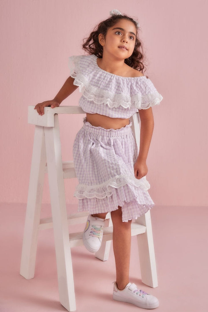 Lavender Picnic Crop Top & Skirt Set – Purple Kids Co-ord Set | PNK – Isha Arora India